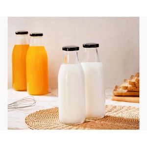 4pc 500ml glass milk bottles, perfect for smoothies and juice with Airtight steel Lids Storage jars
