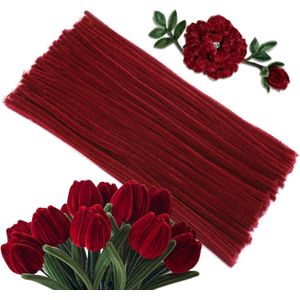 Pipe Cleaners, 100Pcs Creative Crafting Pipe Cleaners Supplies for Flowers Making, Chenille Stems Supplies for DIY Hand Crafts, Bouquet Festivals Home Decorations/Wine Red