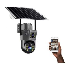 	Remote Access 12MP 4G Simcard PTZ Rotating Dual Lens Outdoor Smart Security Monitoring Solar Camera