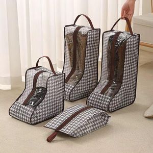 4pcs Boot and Shoes Storage Bag Set with Handles Hangable Dustproof Zippered Shoe Covers for Home Organization Travel Portable Moisture-Resistant Footwear Protector
