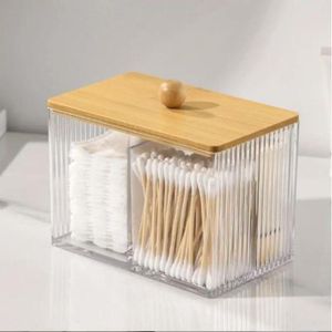 Acrylic Earbuds/swab organizer with bamboo cover