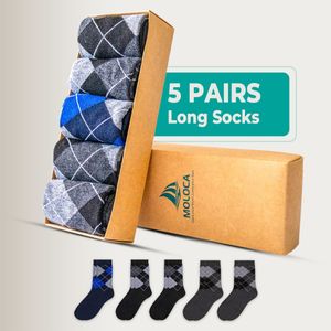Moloca Men’s Long socks, 5Pairs Cotton Comfortable Breathable Socks Casual office Everyday Wear.Black/Grey/Navy Blue