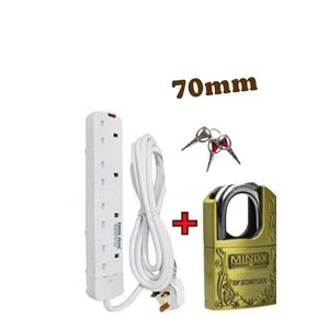 Power King Extension 4 way with padlock 70mm over load protection switch 