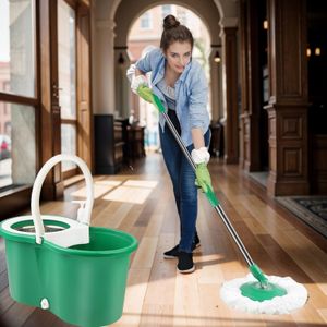 URK Magic Spin Mop 360° Rotated – Heavy Duty Stainless Steel Metallic Spinner – Easy Life Floor Cleaning System with 2 Microfiber Mop Heads