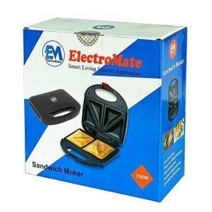 ElectroMate Em Sandwich Maker Toaster 2-Slice Non-Stick 750W Black