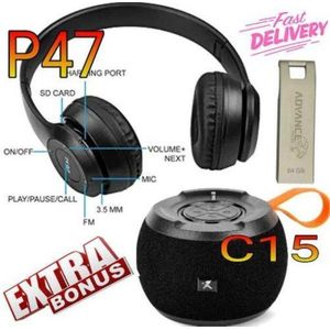C15 Rechargeable Superbass Loud Bluetooth Speaker +Free High USB Flash Drive 64GB & P47 Headphone