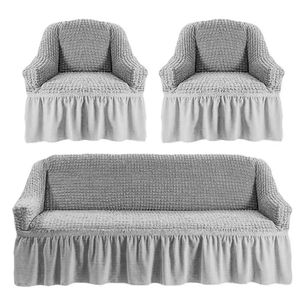 Buble Stretch Turkish Sofa Covers 5-Seater Set 3:1:1 Light Grey