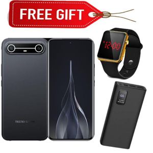 Tecno Spark SLIM, 5.93mm Screen Display, 144Hz & 1.5K, 256GB ROM + 8GB RAM, 5160mAh Battery, 45W Fast Charge - Black + LED Watch & Power bank