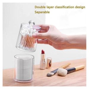 2 layer Acrylic Multifunctional Round Qtip Storage Box