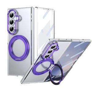 Samsung Galaxy Z Fold 7 Clear Case With Magnetic Ring Stand – Shockproof Transparent Cover (Purple)