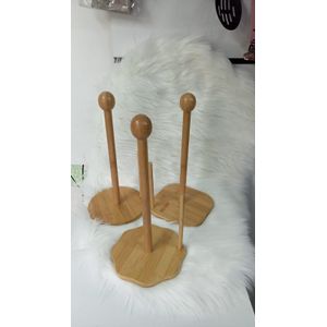 Bamboo Wood Tissue Holder Vertical Roll Pole Paper Towel Holder for Kitchen/Toilet Freestanding