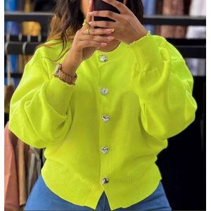 Vibrant Heart-Button Ribbed Knit Cardigan