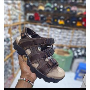 Men open shoes, genuine leather open shoes with rubber sole,men slides 