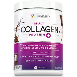 Vitauthority Multi Collagen Peptides Powder + Hyaluronic Acid & Vitamin C - Skin, Hair & Joint Support (Chocolate Swirl Flavor, USA Import)