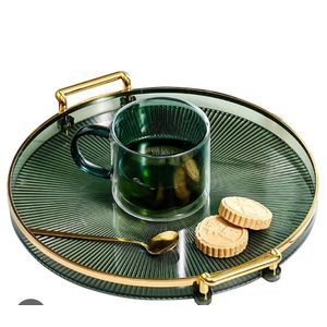 Decorative acrylic tray with golden handle  Elegant Multipurpose Organizer & Serving Tray