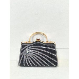 Lady Quinton Crystal Rhinestone Evening Bag Luxury Sparkle Clutch - Black