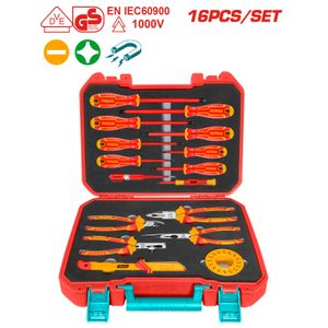 TOTAL 16 Pcs Insulated Hand Tools Set (THKITH1601) with Stackable Tool Box