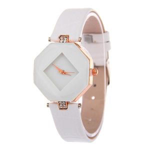 Gem Cut Geometry Crystal Leather Quartz Wristwatch Watch for Ladies