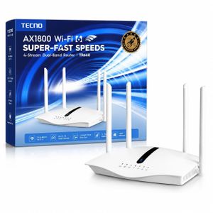 Tecno AX1800 Wi-Fi 6 Dual Band Gigabit Router AX1800 High-Speed Wireless Router 1201Mbps 5GHz + 574Mbps 2.4GHz  MU-MIMO OFDMA  WPA3 Security Ideal for Home, Office & Gaming