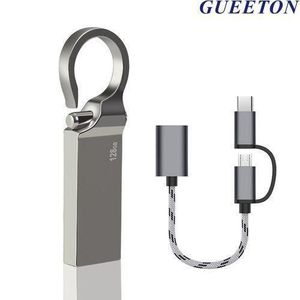 GUEETON 128GB usb Flash Drive metal hook with 3 in 1 OTG adapter usb cable