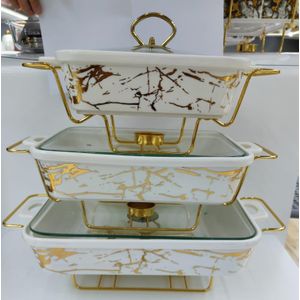 3pcs white and gold ceramic Chaffing dishes 
