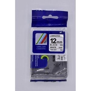 TZ2-231 12mm Black on White Tape - 8m Thermal Transfer