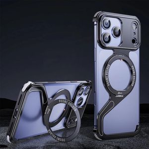 Cover For iPhone 17 Pro Max Magnetic Metal Frame Case Mag Safe Stand Case-black