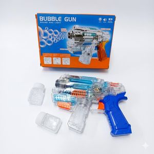 Automatic Bubble Gun Blaster Toy with Sound & LED Lights + 2 Refill Solutions - Fun Outdoor Kids Gift