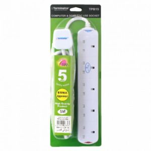 5 Way UK Power Extension Socket 5m – 13A Heavy Duty Surge Protector with Individual Switches – 5 Gang Power Strip with 5M Cable & Overload Protection – Ideal for Home & Office