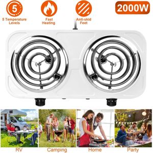 Rashnik 2000W Electric Hot Plate,Portable Electric Stove Countertop Double Coil Burners with Dual Control & 5 Level Temperature Control, Easy to Clean,Lightweight Cast Iron Countertop Stove 