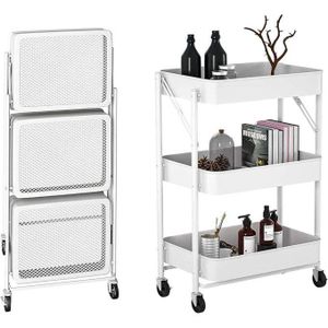  Multipurpose and Foldable 3 Layer Metallic Mesh Trays Trolley Rack