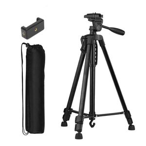 3366. Aluminum Tripod (55-Inch), Universal Lightweight Tripod with Mobile Phone Holder Mount & Carry Bag for All Smart Phones, Gopro, Cameras 1.4m - BLACK