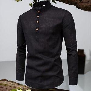 Berrykey Men's Stand Collar Casual Vintage Shirts - Black