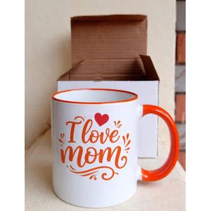White and Orange ceramic gift mug for a mother - 300ml capacity