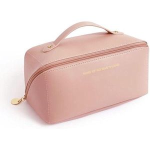 Large Capacity Travel Cosmetic Bag, Large Travel Toiletry Bag Portable PU Leather Makeup Bag with Handle and Divider Waterproof Multifunctional Storage Makeup Bag for Women and Girls