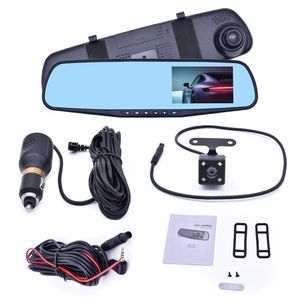 1080p Full HD Dual Camera Mirror Dash Cam with 4.3" Screen, Motion Detection, and Rear Camera for Safety