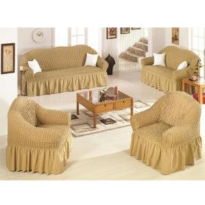 Buble Stretch Turkish Sofa Covers 5-Seater Set 3:1:1 Gold Beige