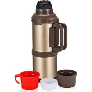 Thermos Flask, 4 LITERS, Insulated Flask, Stainless Steel Drinking Bottle, Insulated Bottle with 3 Drinking Cups, Double Wall Insulation, Camping Water Bottle with Handle, 48 Hours Hot and Cold