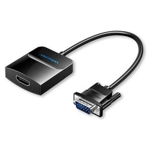 Vention VGA to HDMI Converter with Female Micro USB and Audio Port 0.15M, Black – VGA to HDMI Video Adapter with USB Power & Audio Support for Monitor, TV & Display Connectivity
