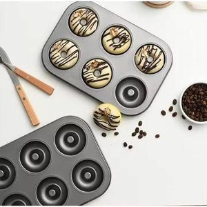Doughnut Cupcake Tray Metallic 6-Hole Non-Stick Baking Pan for Perfect Homemade Doughnuts and Cupcakes, Durable Oven-Safe Kitchen Bakeware for Easy Cleaning and Even Cooking