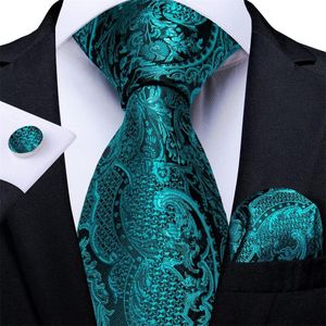 Green teal paisley novelty necktie with cufflinks and pocket square 