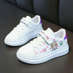 SHJO Sneakers Shoes Girls School Daily Outdoor Play Synthetic Non-slip Soft Sole Breathable Hook Loop Cute Cartoon Casual Footwear White
