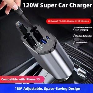 addigoes Retractable Car Charger Adapter for iPhone 17,4 in 1 Fast Charging Car Phone Charger, 120W Super Charge, USB C Car Truck Accessories,Road Trip Essentials Gift for Men Women for iPhone 17 Pro Max/16/15/14/13/12,Galaxy
