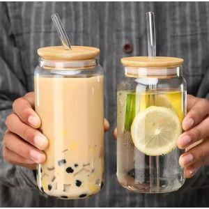 450ML Smoothie glass jar with bamboo lid + glass straw