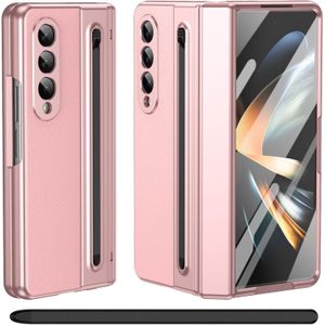 Samsung Galaxy Fold 4 Luxury Foldino Leather Case, S Pen Slot Hinge Camera Front Screen Protection Pink Business Class Premium PU Cover