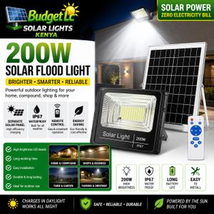 Solar Light 200W Solar Flood Light Outdoor Security Lamp With Separate Solar Panel, Remote Control, IP67 Waterproof