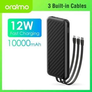 Oraimo  12W Powerbank 10000mAh portable fast charge Slice Link with 3 charging cables - type c lightning and micro cable -black