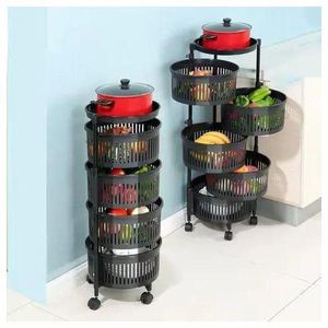 Premier 5-Tier 360° Rotating Kitchen Storage Rack Trolley with Wheels - Vegetable & Fruit Organizer