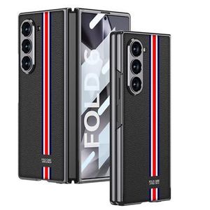 Carbon Fibre Samsung Galaxy Z Fold 6 Leather Case with Built-in Screen Protector, Plating Frame Full Body Shockproof Protective