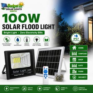 Solar Light Budget 100W Outdoor Solar Flood Light With Solar Panel, Remote Control, IP67 Waterproof, Auto On/Off